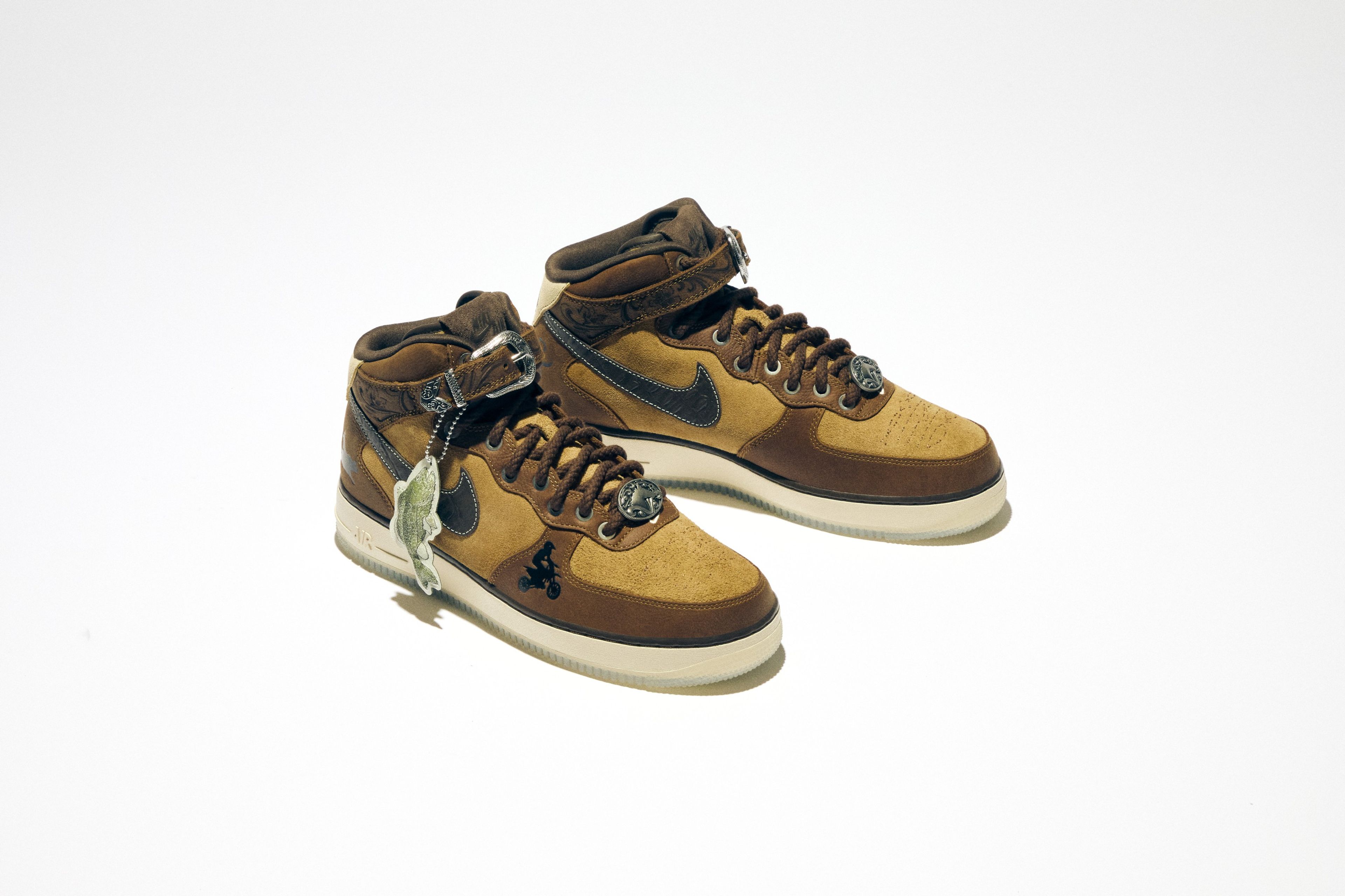 Royce’s Air Force 1 Mid is inspired by rodeo activities as well as Western-style attire.