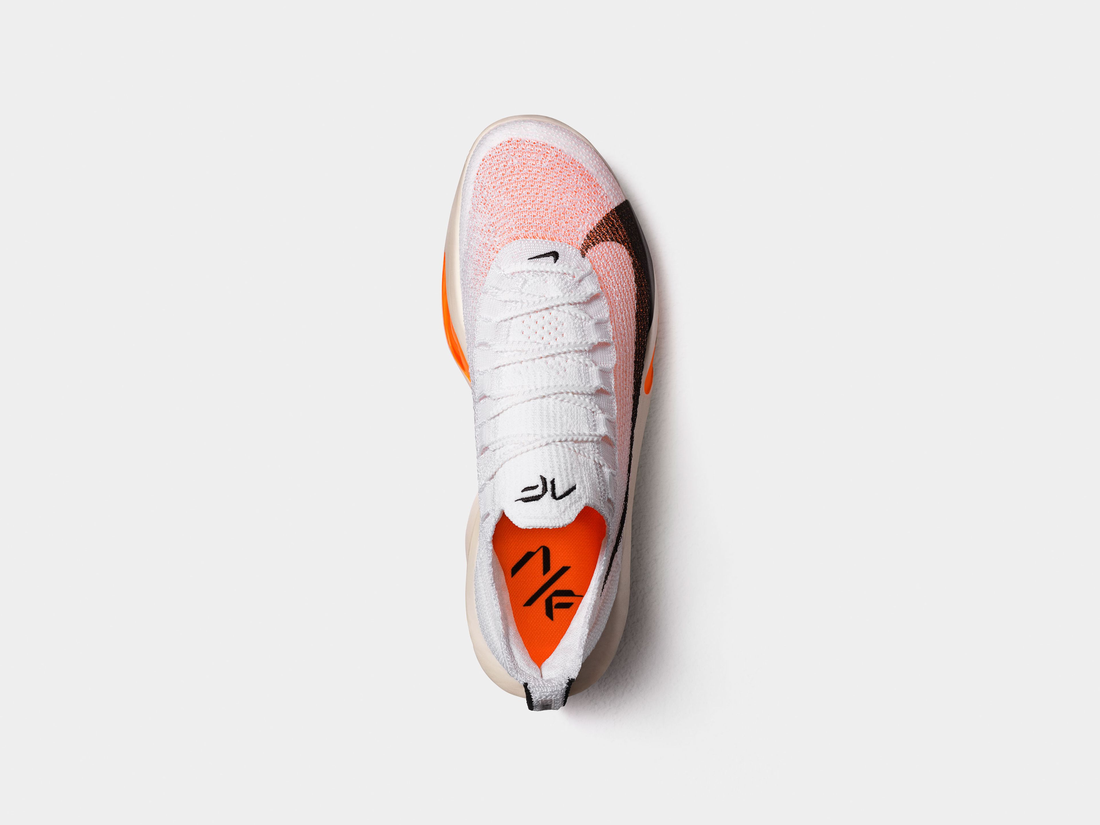 Overhead view of the Nike Alphafly 3 in the prototype color way.