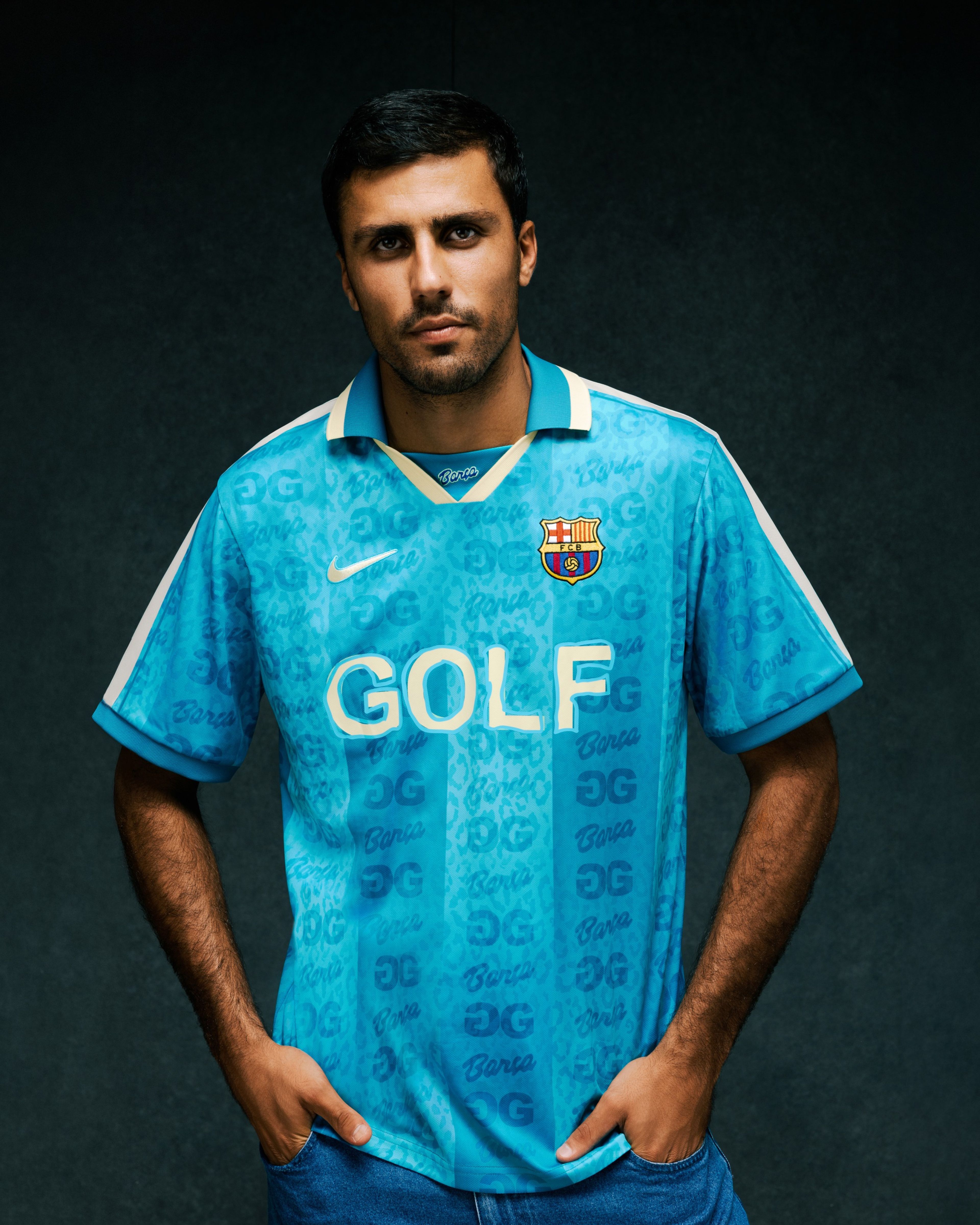 Person wearing Nike x FC Barcelona x GOLF WANG (GOLF) jersey.
