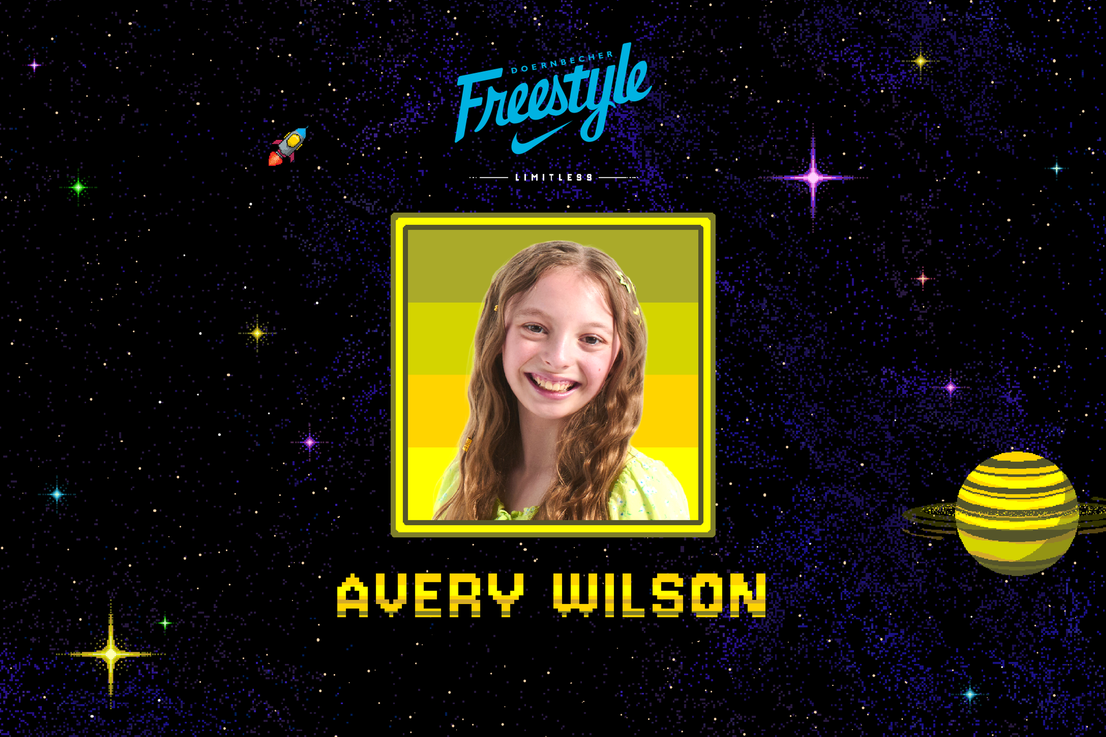 Avery Wilson, a young girl with long wavy hair.