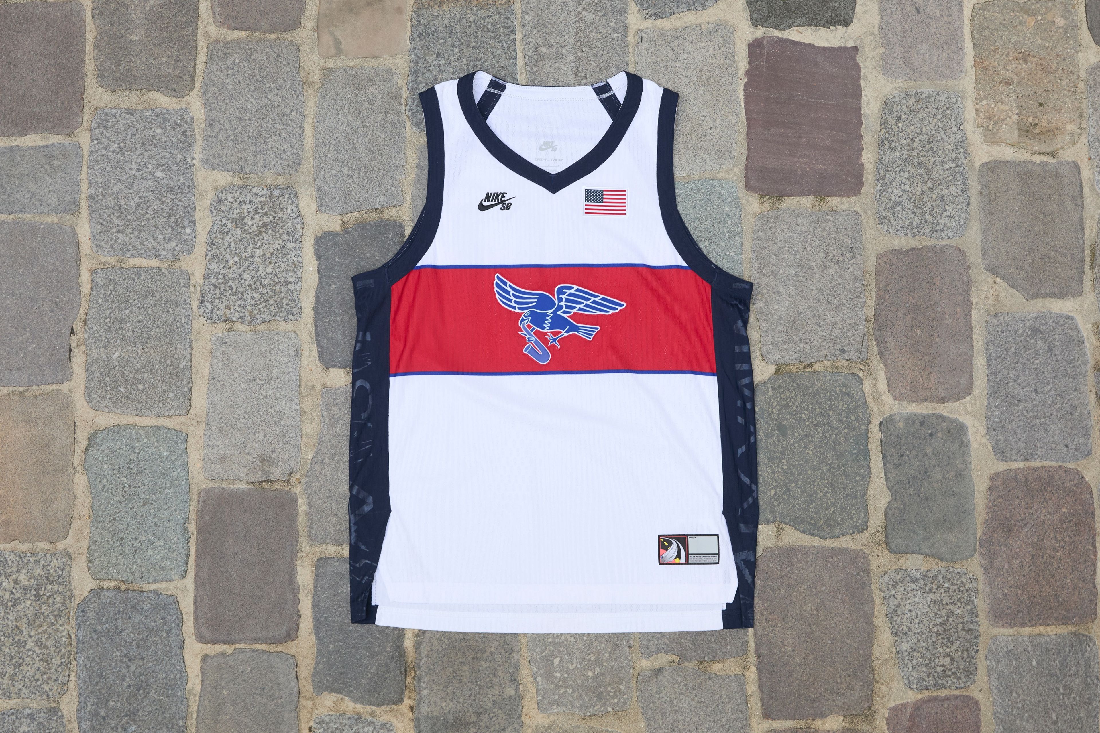 Overhead view of the USA tank top from the skateboarding federation kit