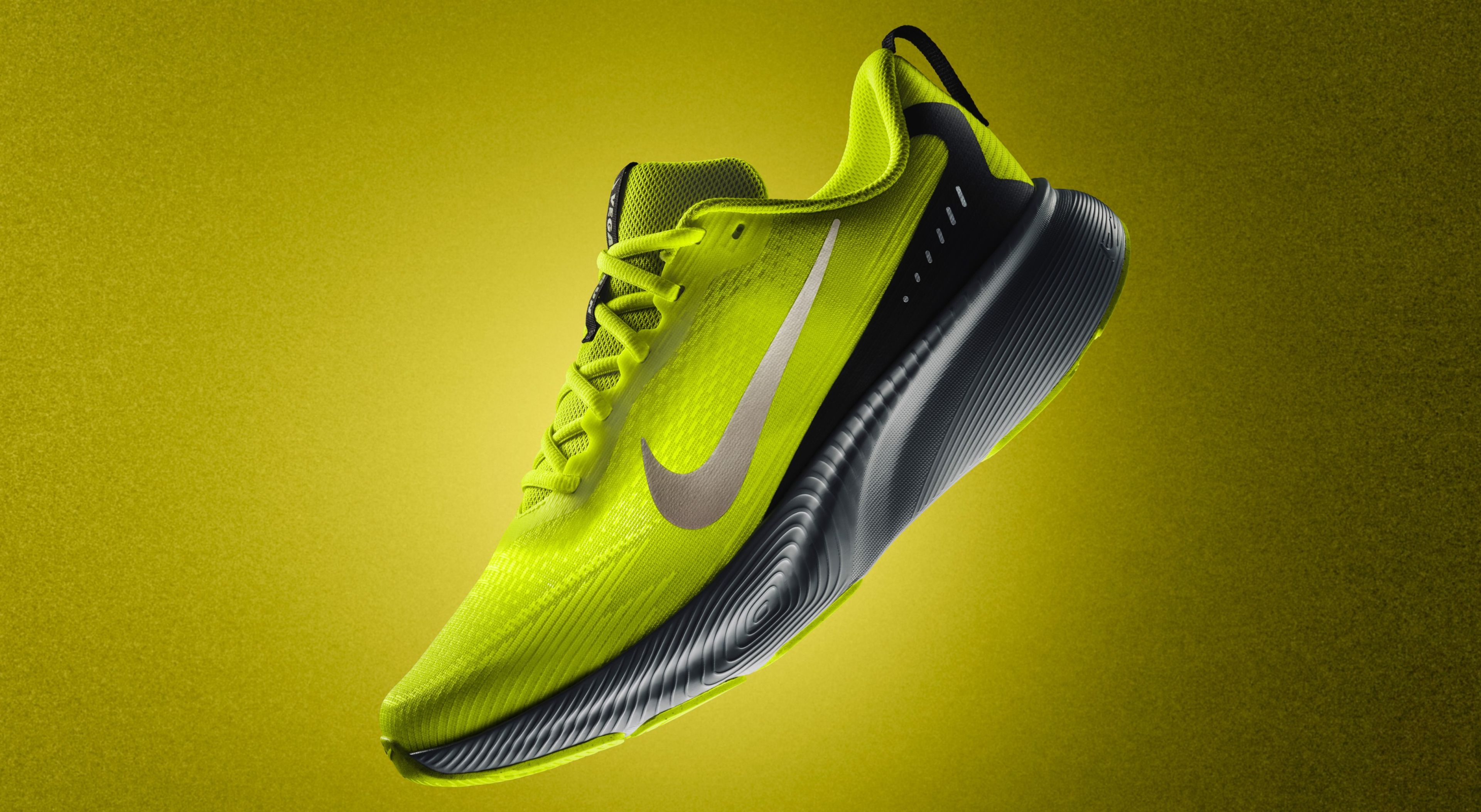 A bright green Nike Vegas Run shoe