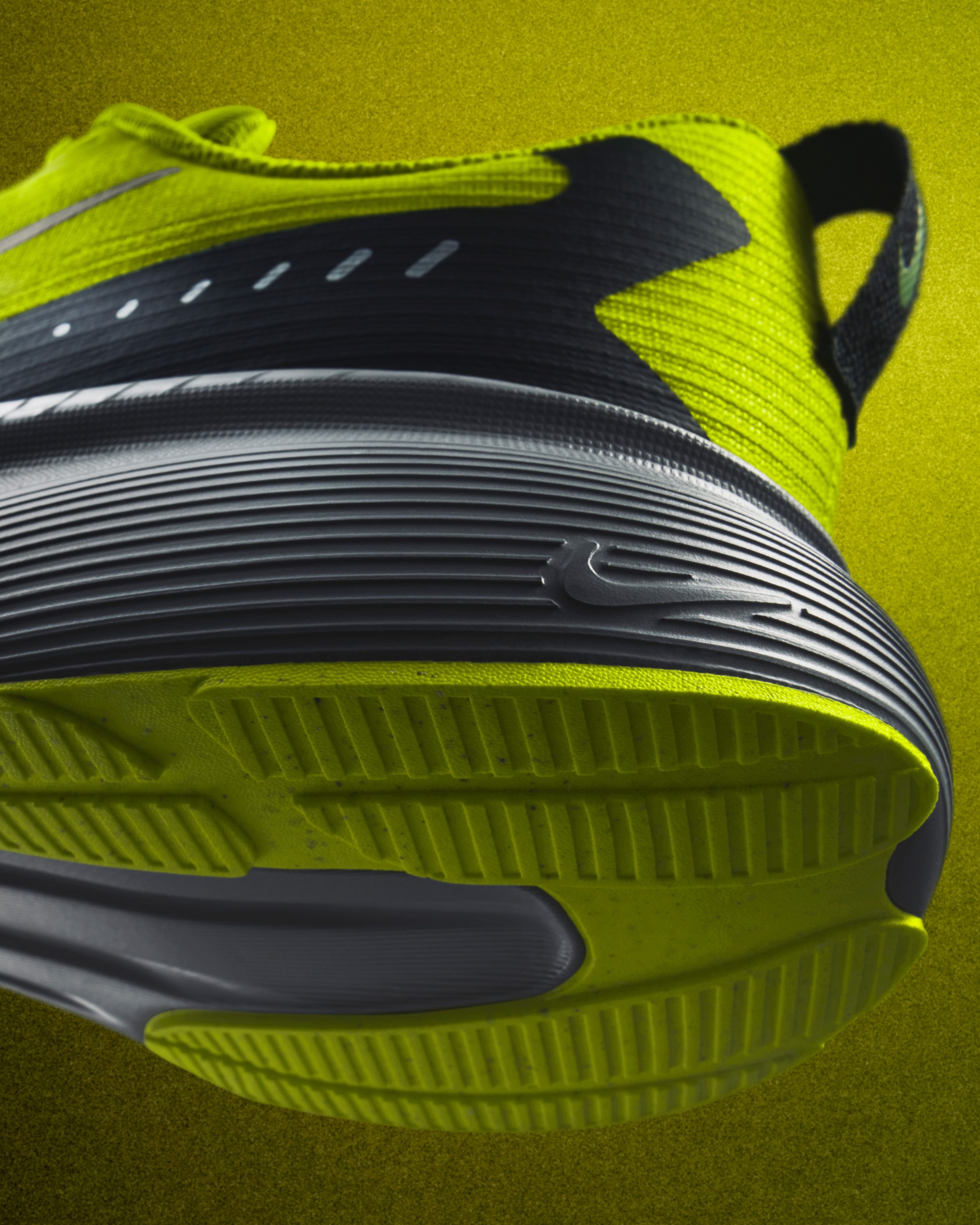 Close-up of a bright green Nike Vegas Run shoe