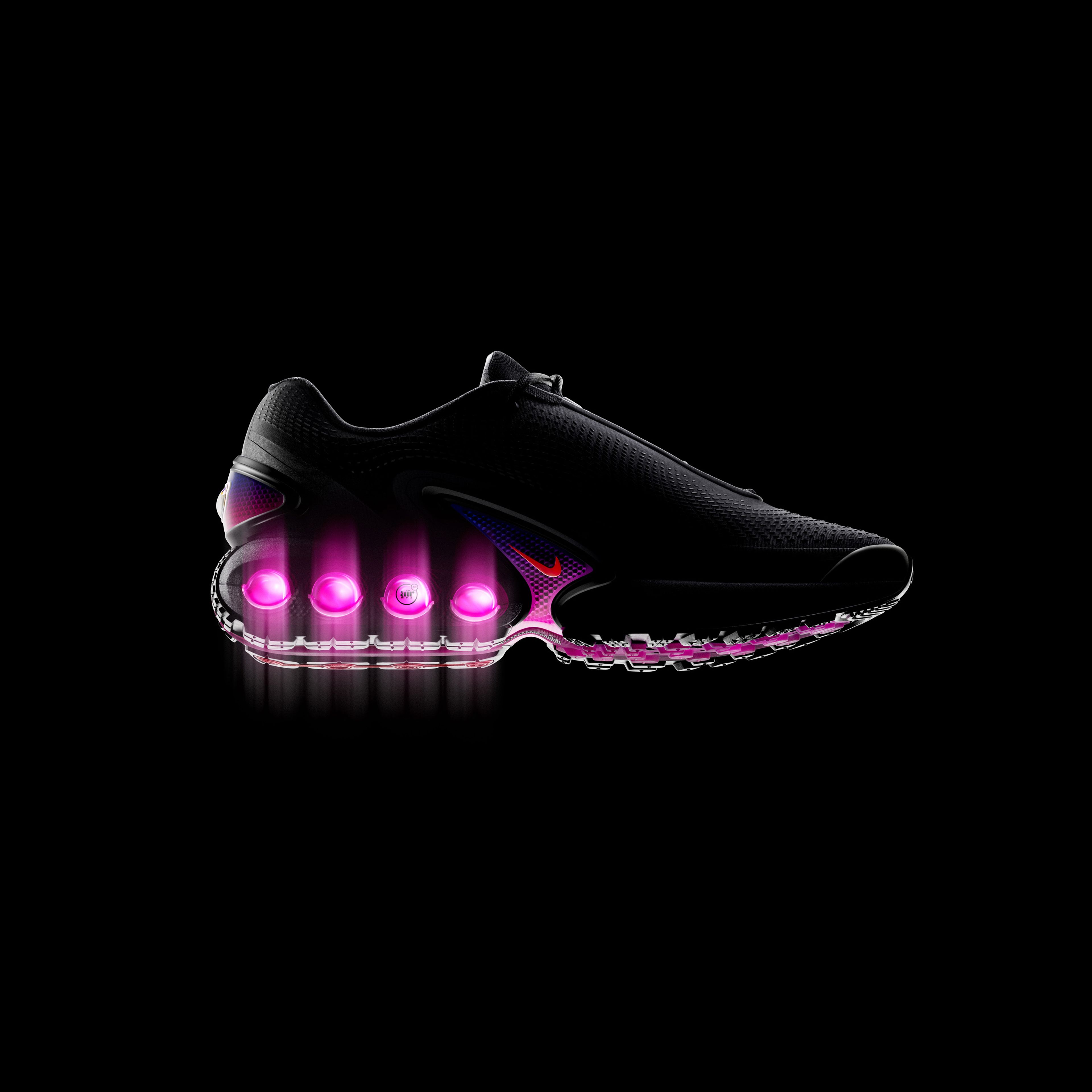Right side view of the Nike Air Max Dn featuring the dynamic air unit system of dual pressure tubes