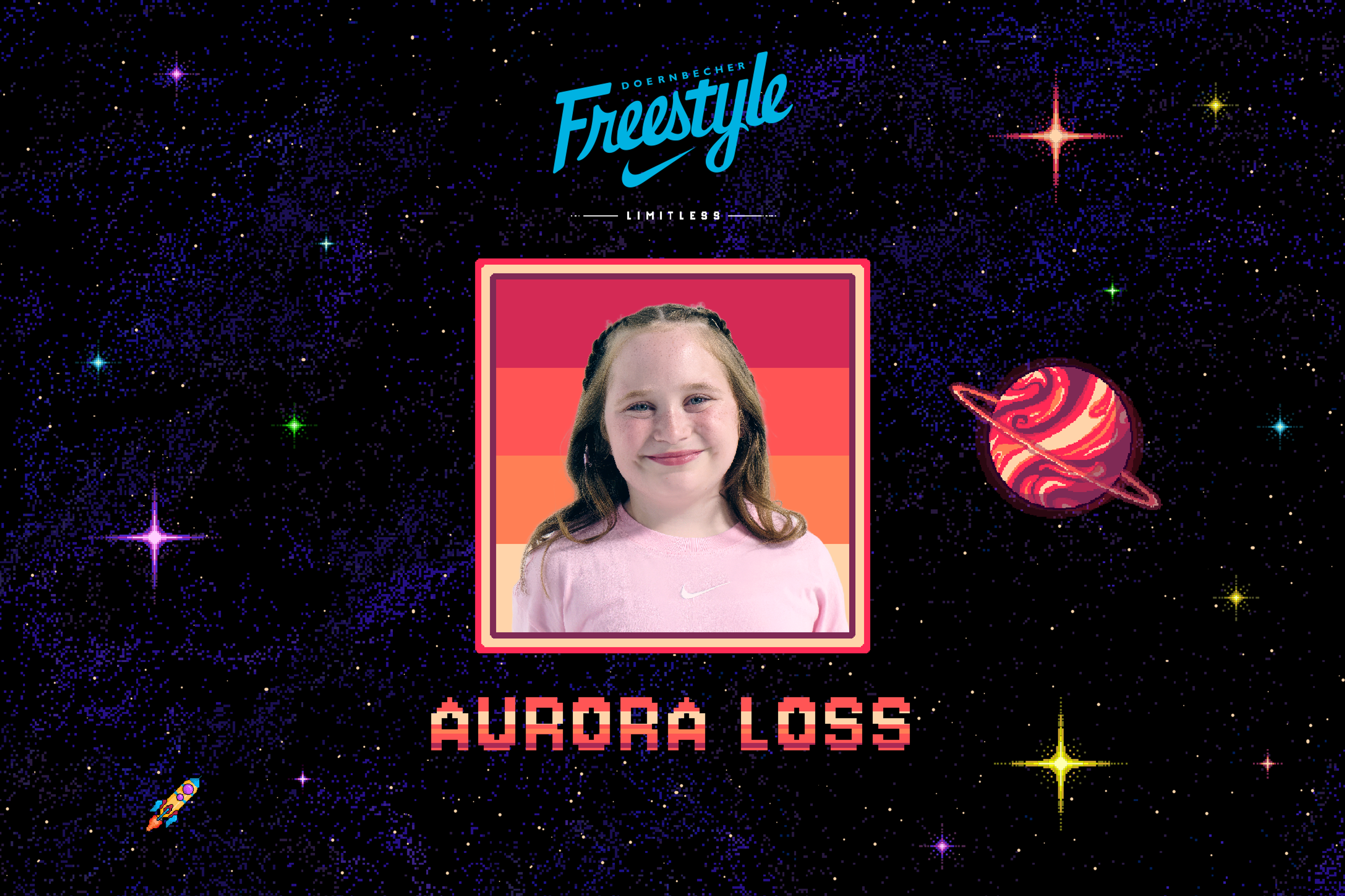 Aurora Loss, a young girl with braided hair wearing a pink Nike sweatshirt.