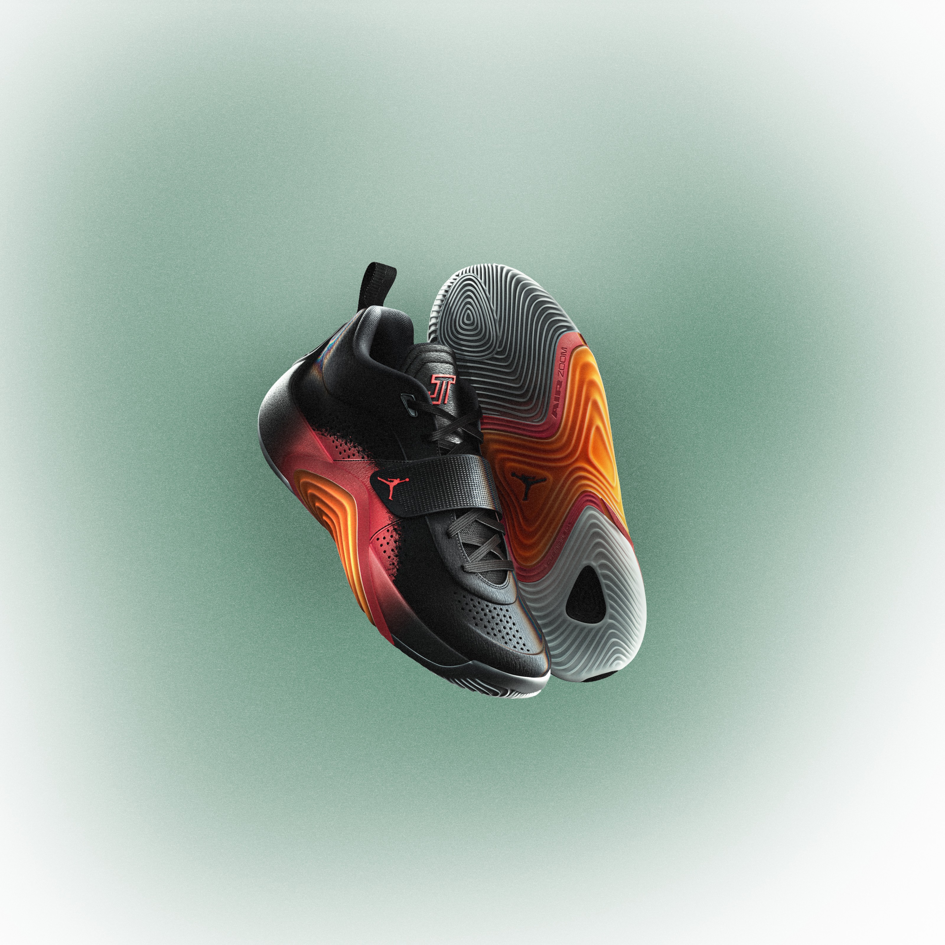Jordan Tatum 5 Sunset adult shoe in an official front three-quarter view